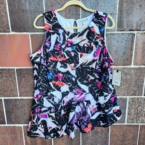 🌟 Dana Buchman Tunic Top Shirt Textured Long Lagenlook Artsy Print size xl NWT